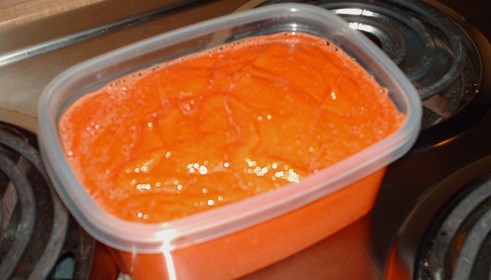 Tomato Puree made from roasted tomatoes processed in the Vitamix