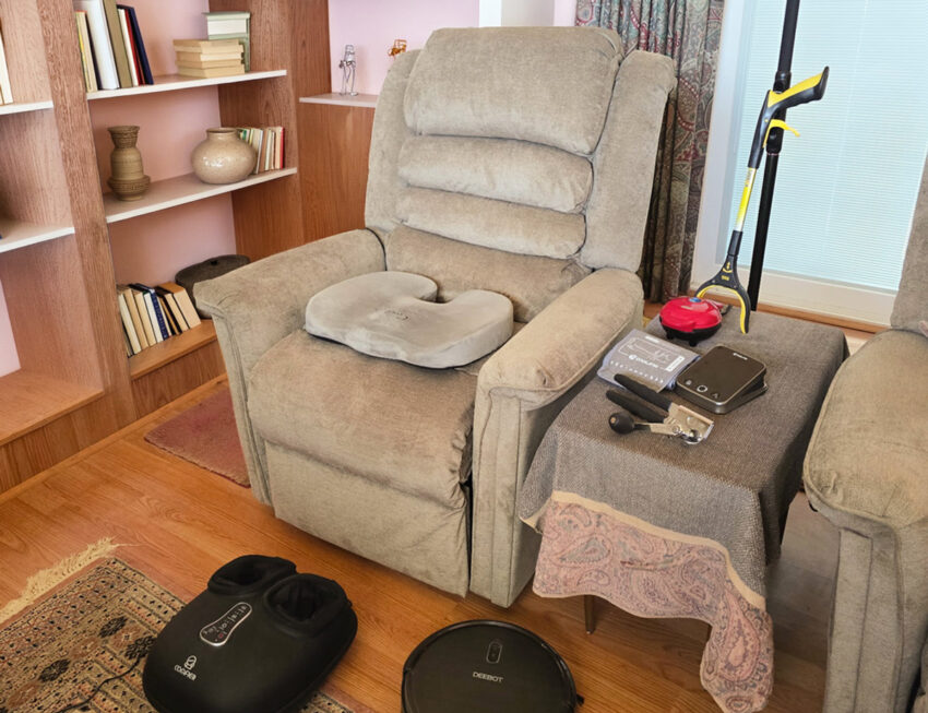 Practical everyday tools arranged in a comfortable home setting for easier daily living